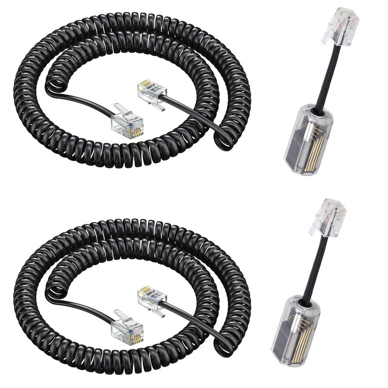 Ubramac Telephone Handset Cord,Coiled Wire 8Ft Uncoiled / 1.4Ft Coiled Landline Phone Handset Cable RJ9 4P4C Telephone Accessory (Cord+Detangler) - Image 1