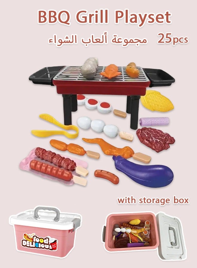 Toy BBQ Grill Set, Kitchen Toy Set, Toddler Grill Playset with Grill Tools  Food Accessories, Interactive BBQ Toy Set for Kids, Birthday Gift for Boys Girls Kids（25pcs） - Image 1