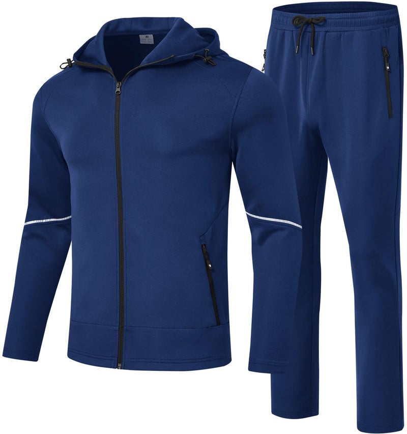 Rdruko Men's Tracksuit Sweatsuit Sets 2 Piece Hooded Full Zip Jogger Gym Lesiure Casual Track Sweat Suits for Men(Sapphire Blue, US M) - Image 1