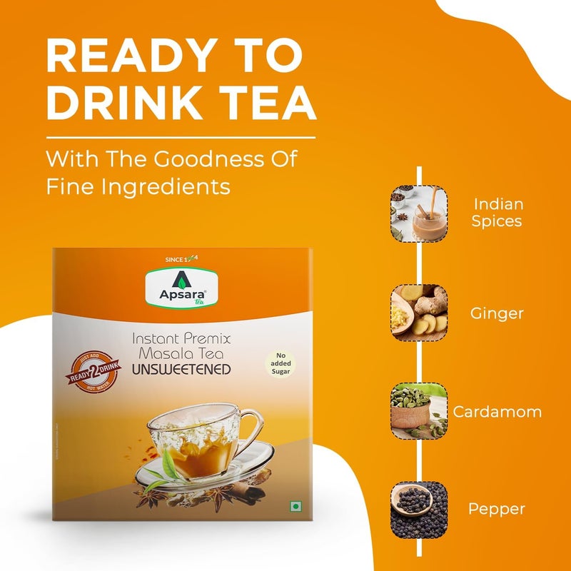 APSARA Instant Tea Premix Unsweetened Masala Tea 36 Sachets|Ready To Drink Tea With No Added Sugar|Enriched with Ginger, Cardamom, Pepper and Indain Spices, Sugar Free Masala Chai, 432 gram - Image 2