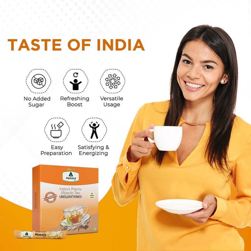 APSARA Instant Tea Premix Unsweetened Masala Tea 36 Sachets|Ready To Drink Tea With No Added Sugar|Enriched with Ginger, Cardamom, Pepper and Indain Spices, Sugar Free Masala Chai, 432 gram - Image 3