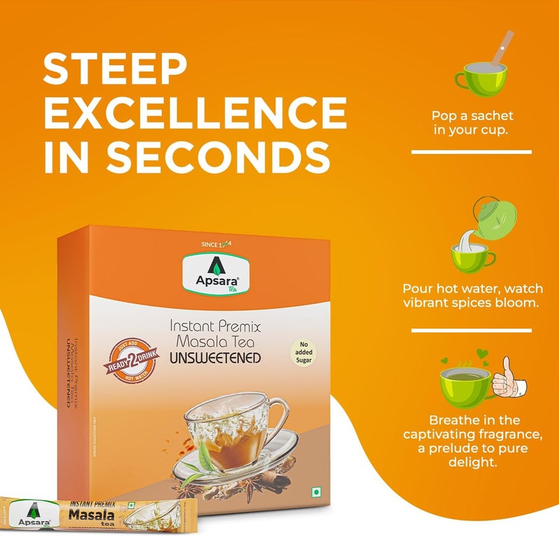 APSARA Instant Tea Premix Unsweetened Masala Tea 36 Sachets|Ready To Drink Tea With No Added Sugar|Enriched with Ginger, Cardamom, Pepper and Indain Spices, Sugar Free Masala Chai, 432 gram - Image 4