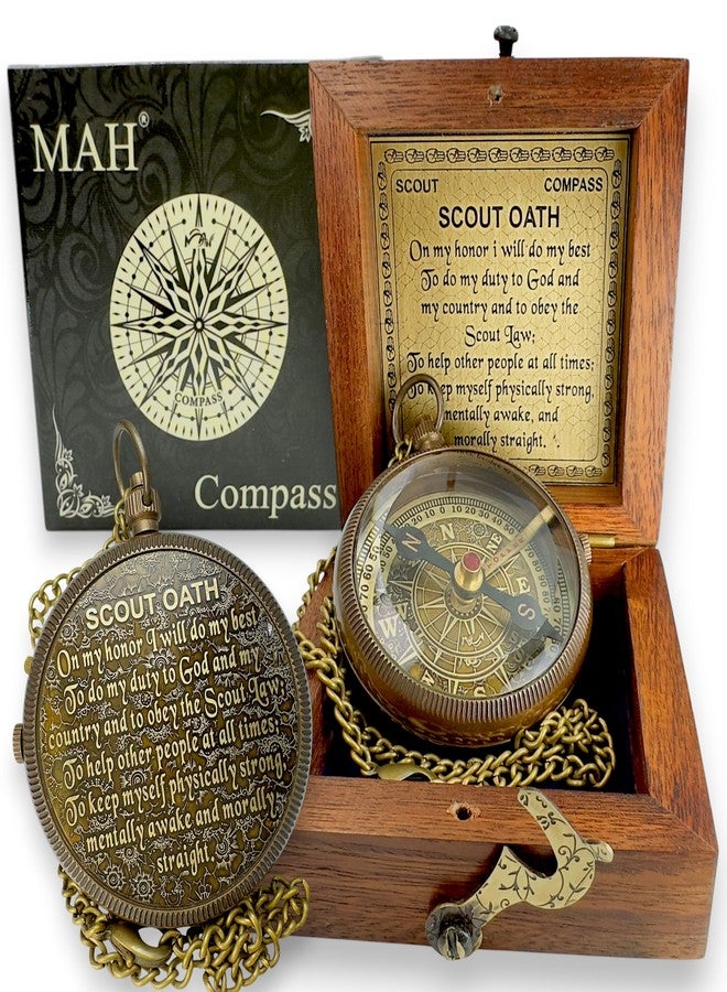 MAH Scout Compass with Oath Message – Solid Brass Pocket Compass for Boys, Teens & Scouts | Inspirational Keepsake Gift for Eagle Ceremony, Graduation, Hiking, Camping, Outdoor Adventures, Promotion Gift - Image 1
