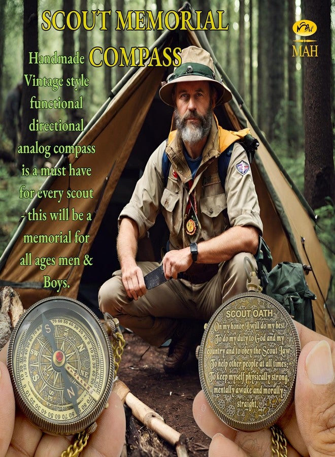 MAH Scout Compass with Oath Message – Solid Brass Pocket Compass for Boys, Teens & Scouts | Inspirational Keepsake Gift for Eagle Ceremony, Graduation, Hiking, Camping, Outdoor Adventures, Promotion Gift - Image 2