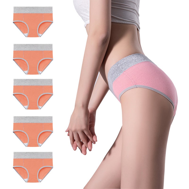 5-Piece Combination Waist Hip Spot Cotton Solid Color Underwear Ladies Plus Large Size - Image 1