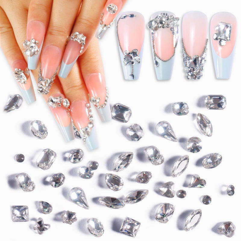 Laza 400pcs Glass Rhinestones Reflective Clear Nail Diamonds Multi Shape Nail Gems 3D Nail Art Jewels Crystal Nail Charms Mini Heart for Valentines Nail Decoration Accessories - Image 1