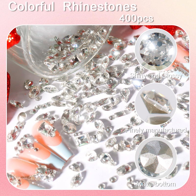 Laza 400pcs Glass Rhinestones Reflective Clear Nail Diamonds Multi Shape Nail Gems 3D Nail Art Jewels Crystal Nail Charms Mini Heart for Valentines Nail Decoration Accessories - Image 4