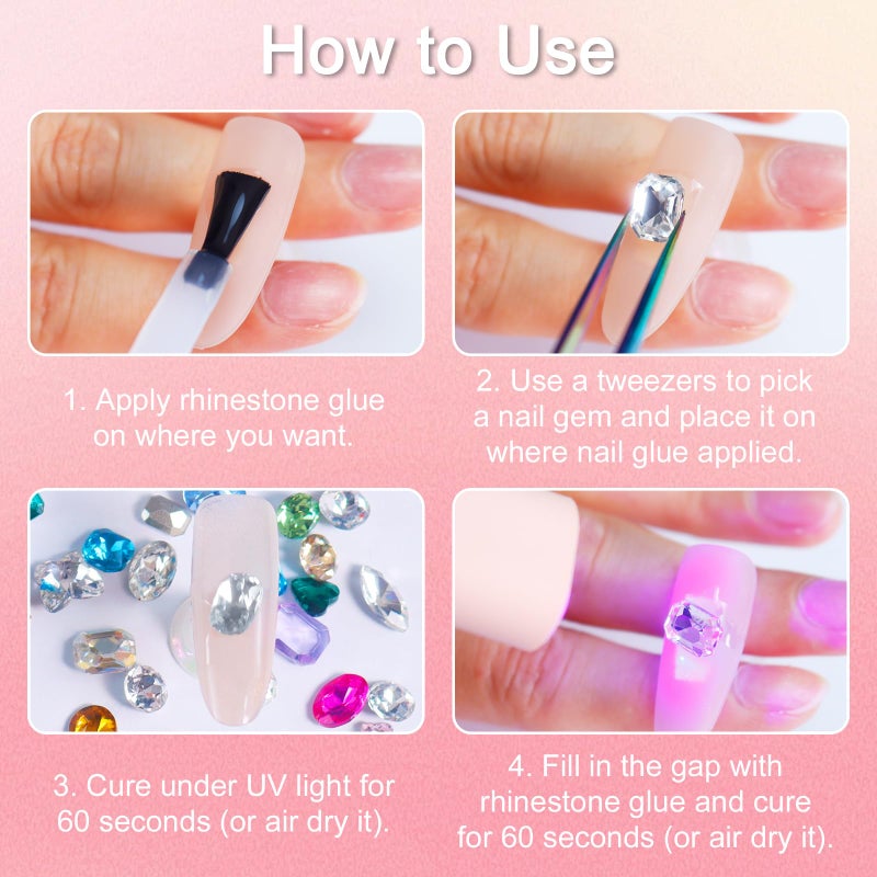 Laza 400pcs Glass Rhinestones Reflective Clear Nail Diamonds Multi Shape Nail Gems 3D Nail Art Jewels Crystal Nail Charms Mini Heart for Valentines Nail Decoration Accessories - Image 5
