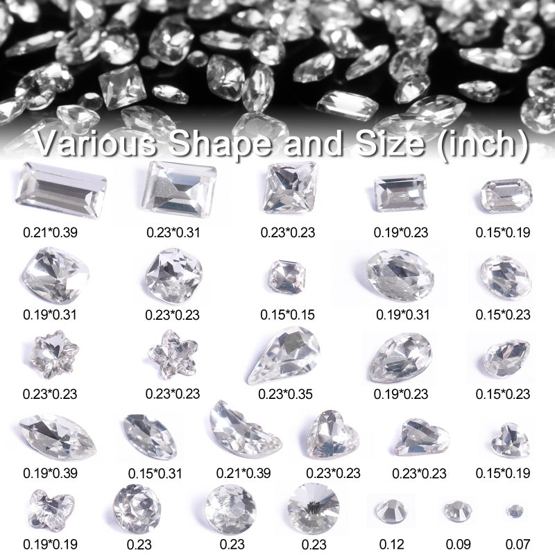 Laza 400pcs Glass Rhinestones Reflective Clear Nail Diamonds Multi Shape Nail Gems 3D Nail Art Jewels Crystal Nail Charms Mini Heart for Valentines Nail Decoration Accessories - Image 3