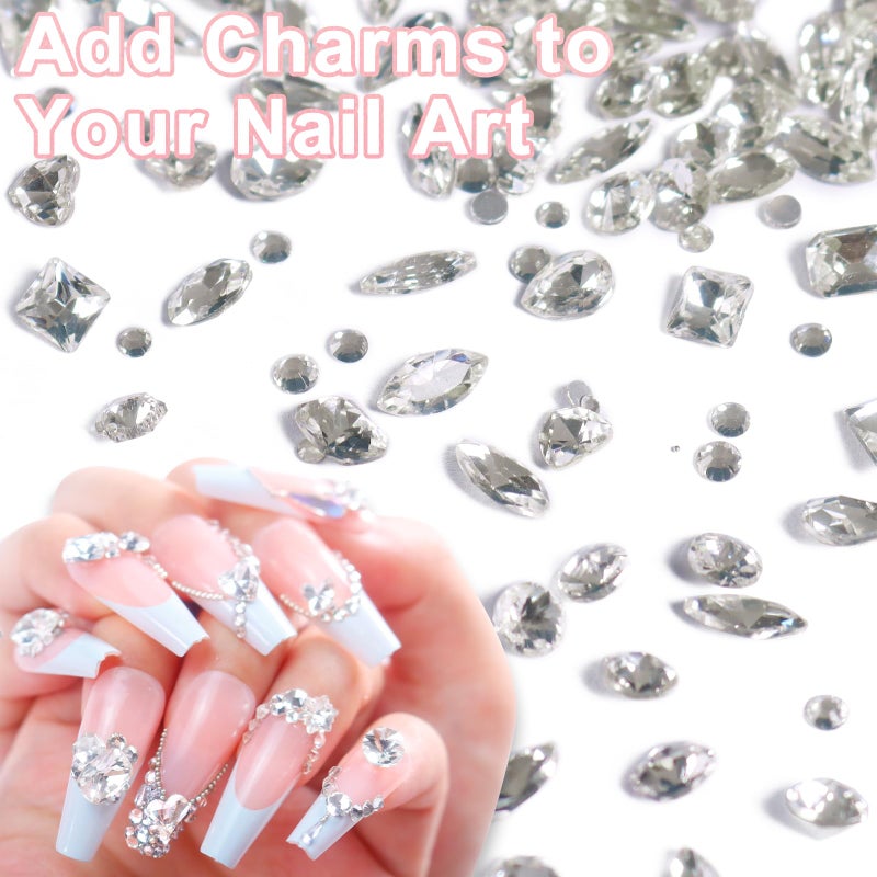 Laza 400pcs Glass Rhinestones Reflective Clear Nail Diamonds Multi Shape Nail Gems 3D Nail Art Jewels Crystal Nail Charms Mini Heart for Valentines Nail Decoration Accessories - Image 2