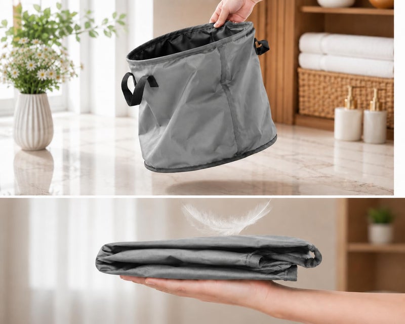 Small Lightweight Fabric Laundry Basket – Foldable Storage Hamper with Handles, Portable Clothes & Toy Organizer, Gray - Image 1