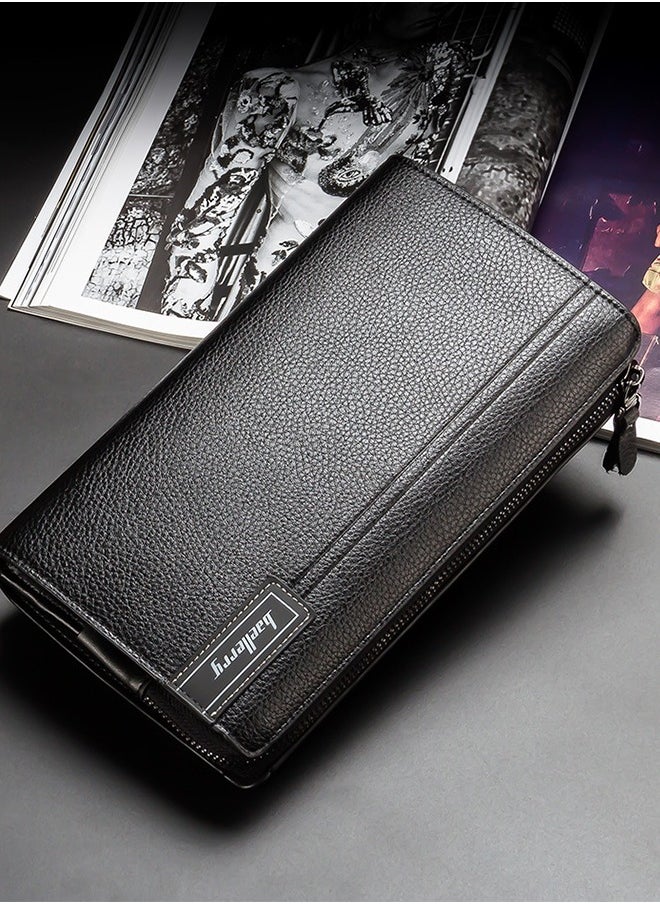 baellerry - Baellerry Men's Clutch Bag Business Casual Large Capacity Lychee Pattern Zipper Handbag Wallet Large Capacity Business Card Storage Wallet - Image 1