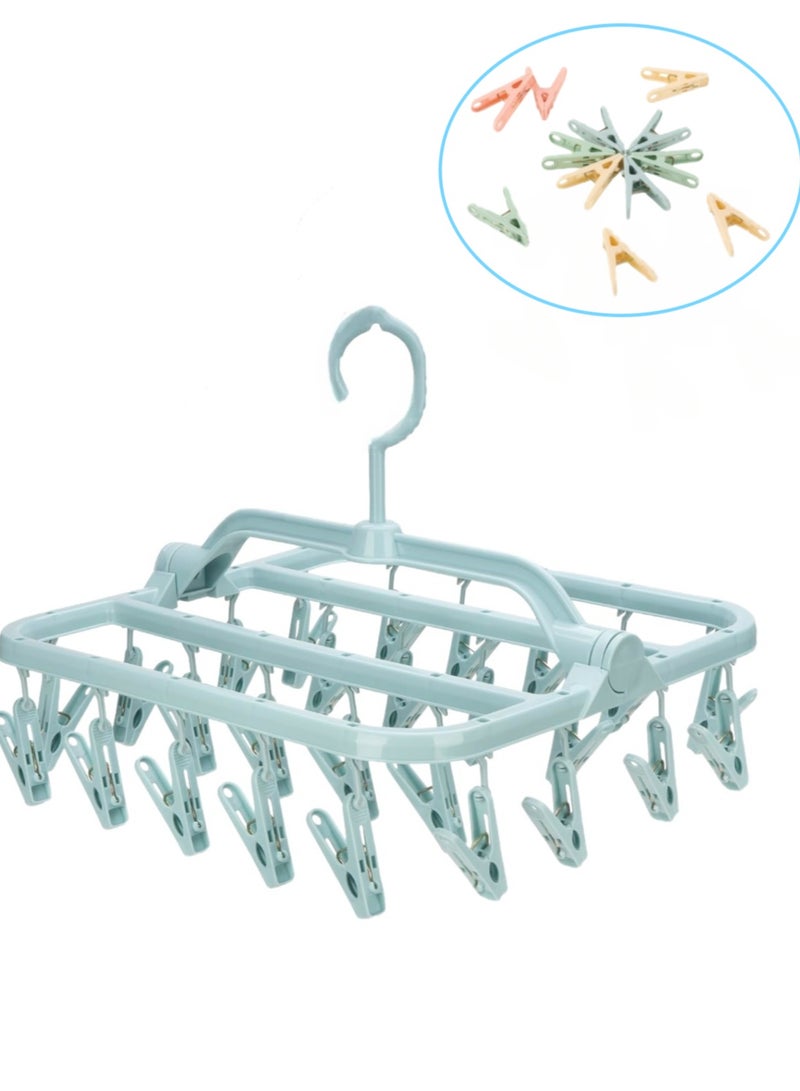 Clothes drying rack with 32 clips. Foldable clothes hanger. Comes with 20 clips (turquoise) - Image 1