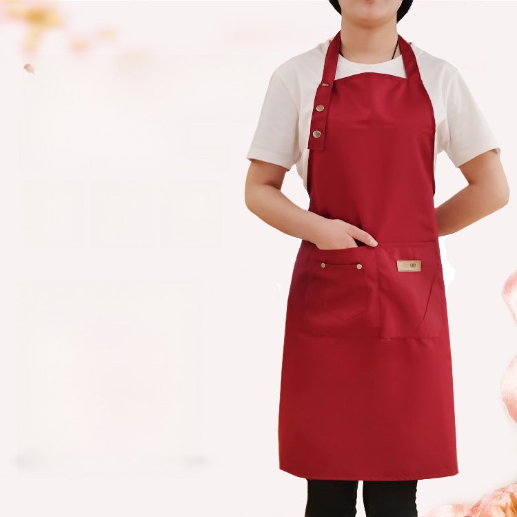 Cross-border adjustable advertising dirty apron strap waist advertising padded apron printing overalls a batch(Three-button neck khachi apron) - Image 3
