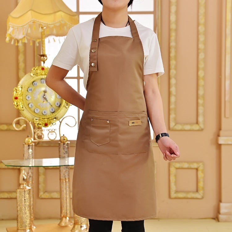 Cross-border adjustable advertising dirty apron strap waist advertising padded apron printing overalls a batch(Three-button neck khachi apron) - Image 5
