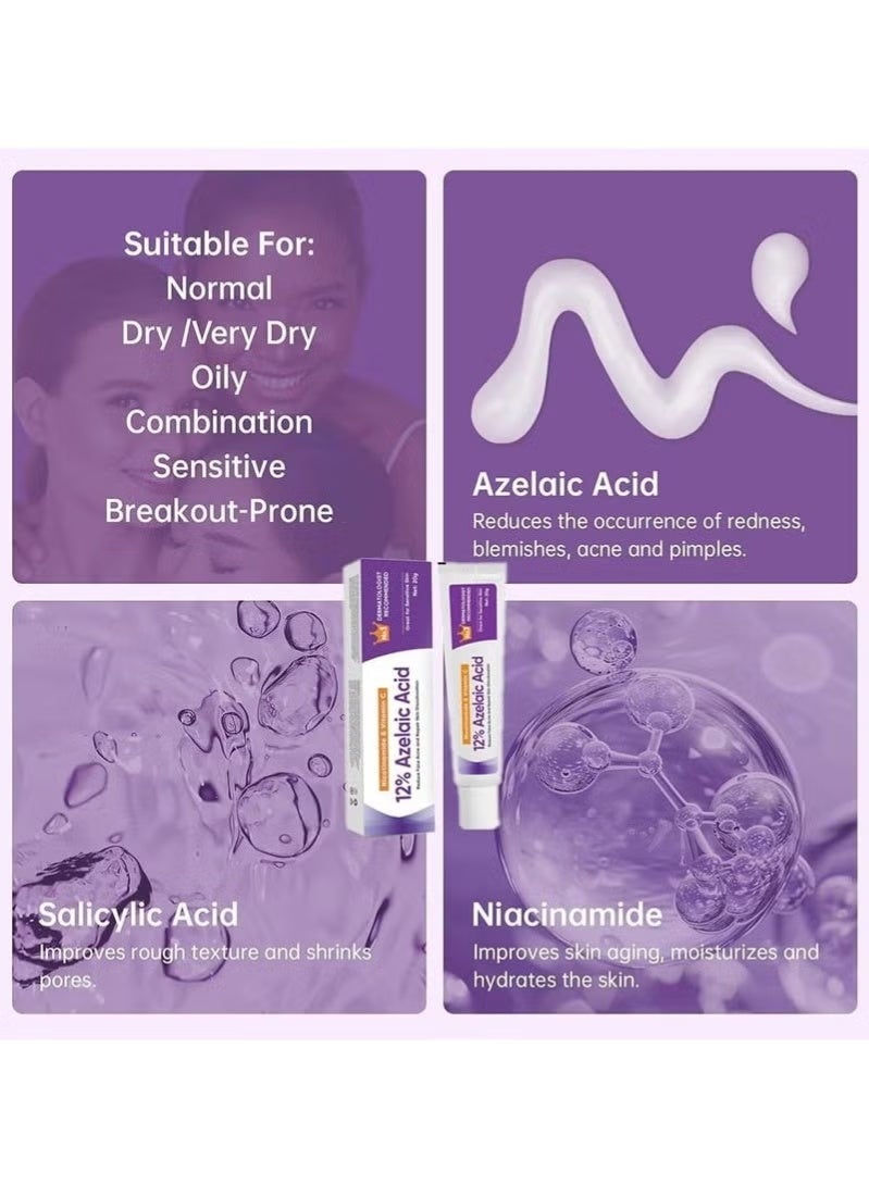 HTKCRX Azelaic Acid Serum, 12% Azelaic Acid, Hyaluronic Acid & Niacinamide, Redness Relief Face, Moisturizing and Balance Excess Sebum, Reducing Blemish & Rosacea Acne, for Sensitive Skin - Image 4