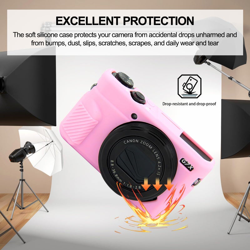 Easy Hood Camera Case for Canon Powershot G7X Mark II Digital Camera, Removable Lens Cover Silicone Gel Soft Camera Case with Key Marking, Rubber Protective Body Skin for Canon G7X II Camera Pink - Image 3