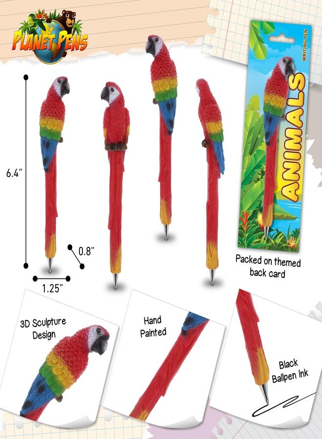 Planet Pens قلم بلانيت بينز بتصميم ببغاء أحمر مميز - قلم حبر جاف فريد ومرح للأطفال والكبار، قلم كتابة بتصميم حيوانات برية استوائية، أداة مثالية لتزيين مكاتب المدارس والمكاتب - Image 3