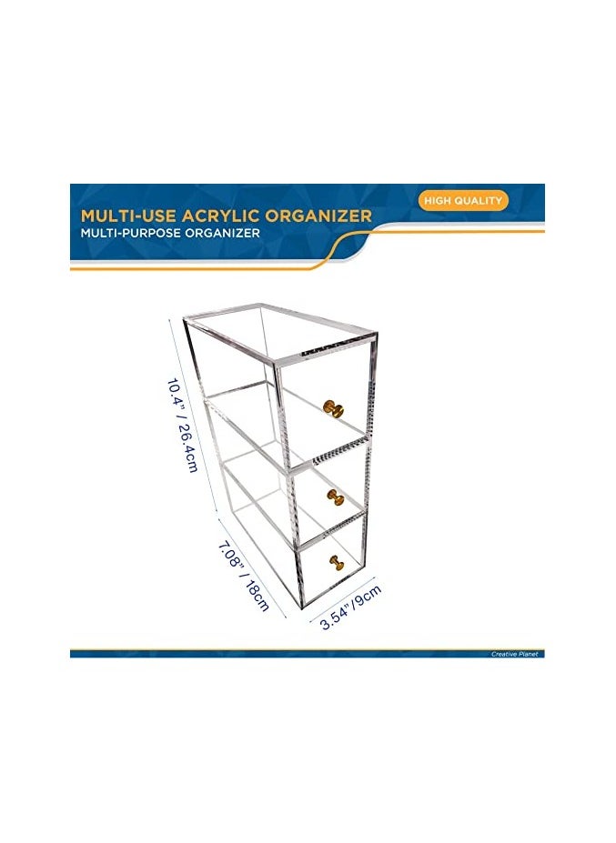 Creative Planet - Acrylic Storage Organizer Drawers for Cosmetics, Sunglasses, Makeup, Thoughtful Valentine Gift for Women(3 Level L) - Image 1