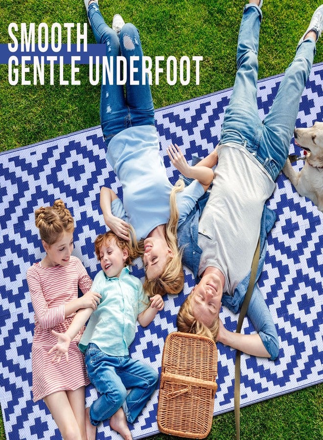 OLANLY Waterproof Outdoor Rug 4x6 ft, Outdoor Plastic Straw Rug for Camping, RV Mat Outside, Outdoor Carpet for Porch, Deck, Backyard, Balcony, Picnic, Blue & White - Image 5