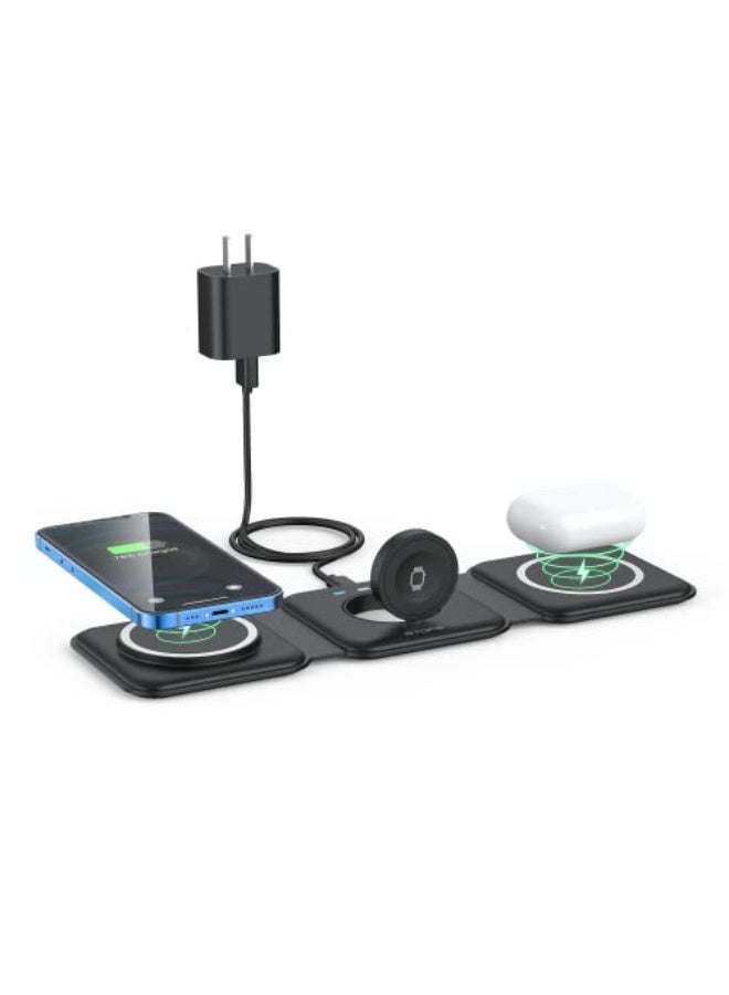 NIBEMINENT Wireless Charger 3 in 1,Magnetic Travel Wireless Charging Station Multiple Devices,GaN 3 in 1 Charging Station,Compatible for iPhone16/15/14/13/Pro/Max,iWatch,AirPods4/3/2/Pro(Adapter Includes)  - Image 1