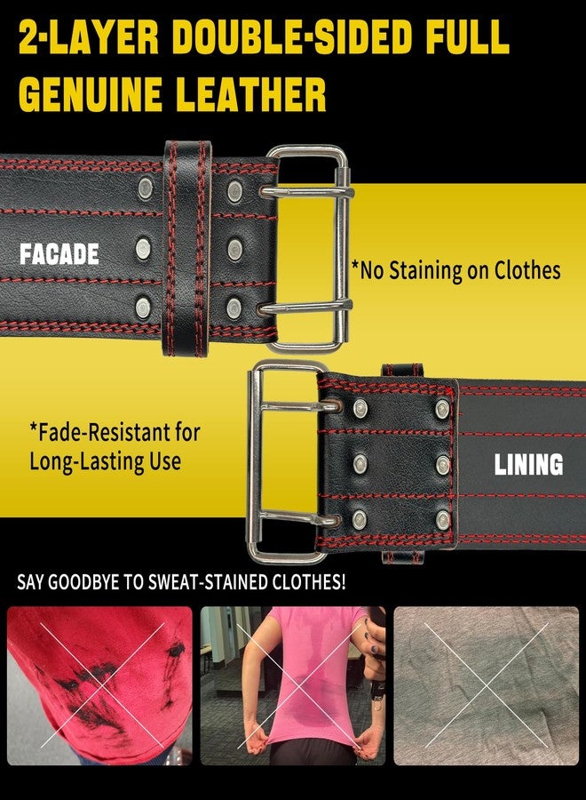 Nisrok Genuine Leather Weightlifting Belt (6mm Thick) – Unisex Exercise Belt for Strength Training, Weight Lifting, Squats, with Waist Support | Adjustable Design, Suitable for Various Workouts(Red L) - Image 2