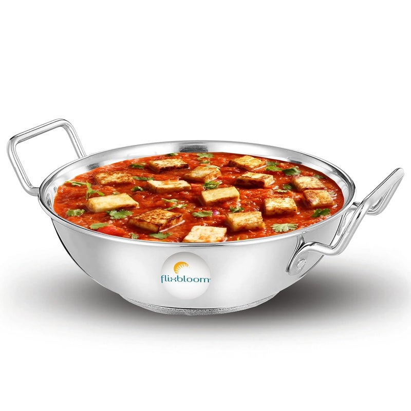 FLIXBLOOM FLIXBLOOM Perfect Stainless Steel Heavy Duty Induction Base KadhaiKadai for Cooking Serving Gas Stove Friendly 2 Litre  - Image 1