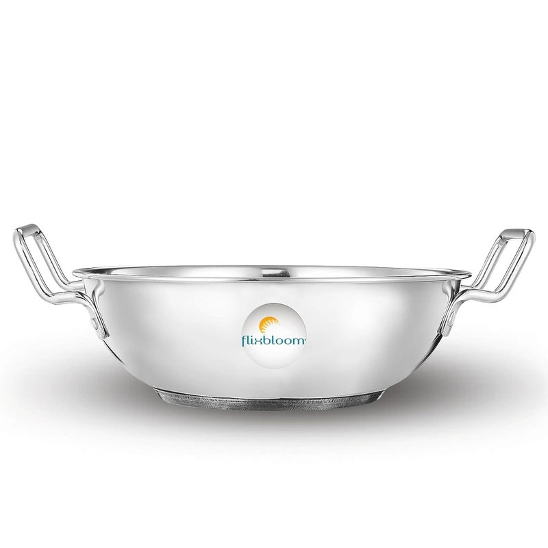 FLIXBLOOM FLIXBLOOM Perfect Stainless Steel Heavy Duty Induction Base KadhaiKadai for Cooking Serving Gas Stove Friendly 2 Litre  - Image 2