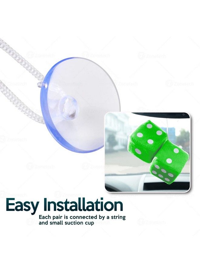 ZONETECH Zone Tech Pair Green With White Dots Decorative Mirror Fuzzy Dice 3” Pair Green And White Soft Plush Car Hanging Fuzzy Mirror Dice Pair - Image 4