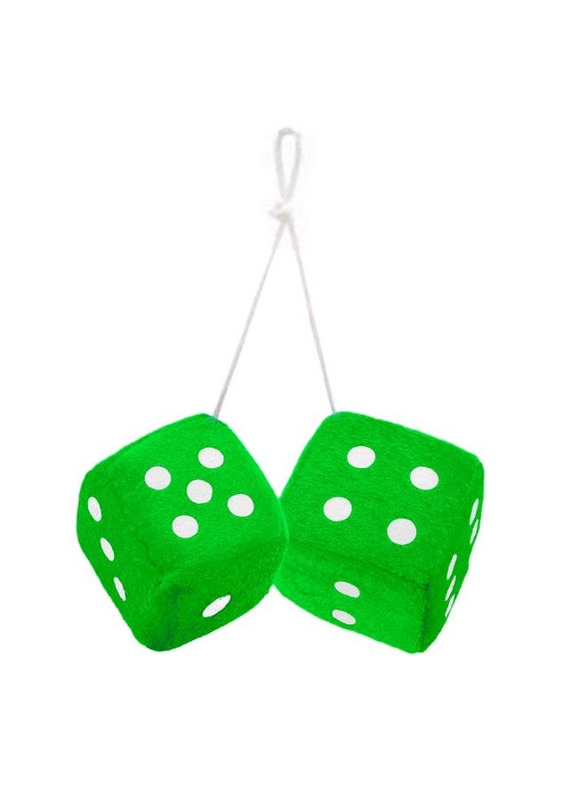 ZONETECH Zone Tech Pair Green With White Dots Decorative Mirror Fuzzy Dice 3” Pair Green And White Soft Plush Car Hanging Fuzzy Mirror Dice Pair - Image 2