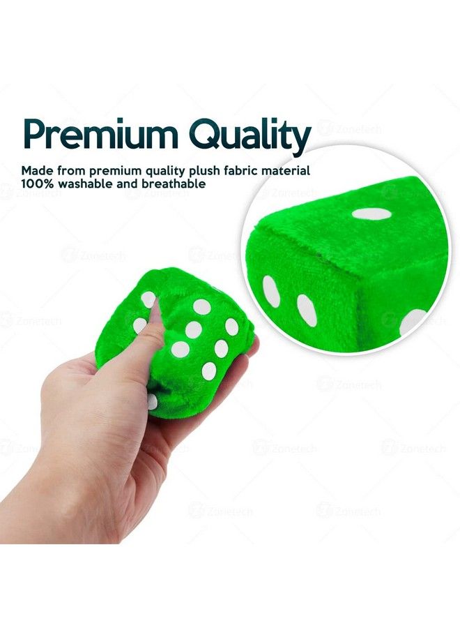 ZONETECH Zone Tech Pair Green With White Dots Decorative Mirror Fuzzy Dice 3” Pair Green And White Soft Plush Car Hanging Fuzzy Mirror Dice Pair - Image 3