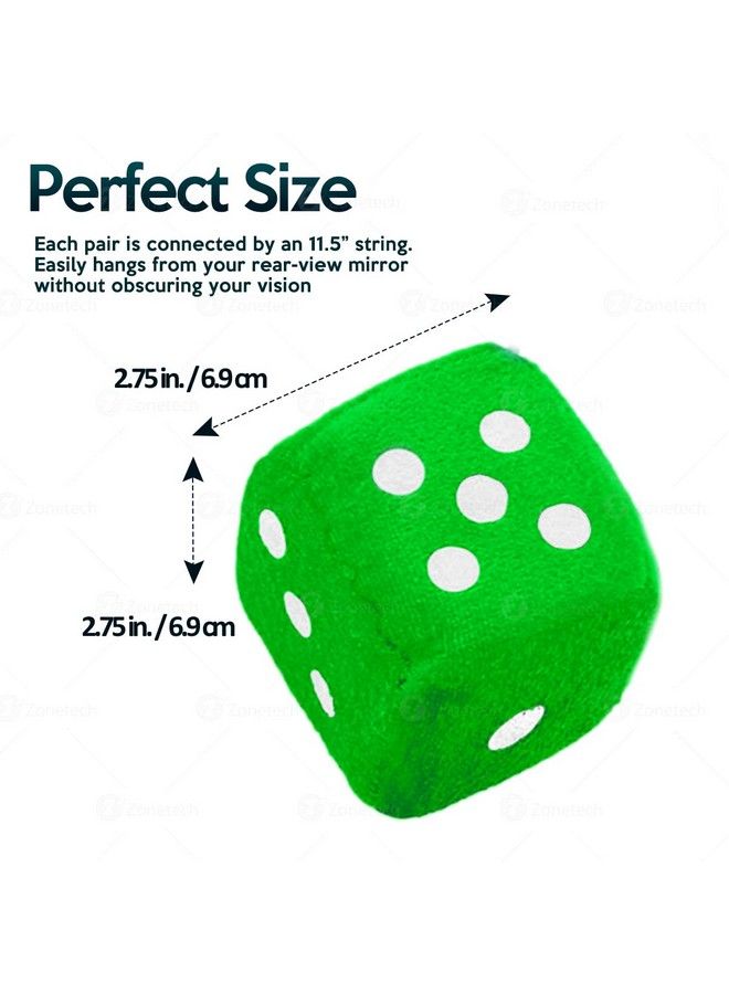ZONETECH Zone Tech Pair Green With White Dots Decorative Mirror Fuzzy Dice 3” Pair Green And White Soft Plush Car Hanging Fuzzy Mirror Dice Pair - Image 5