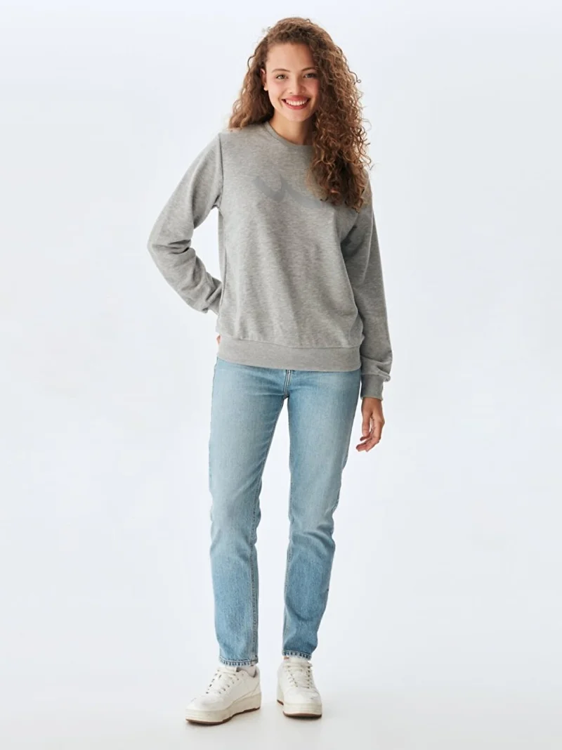 LTB Plain Crew Neck Long Sleeve Basic Gray Sweatshirt