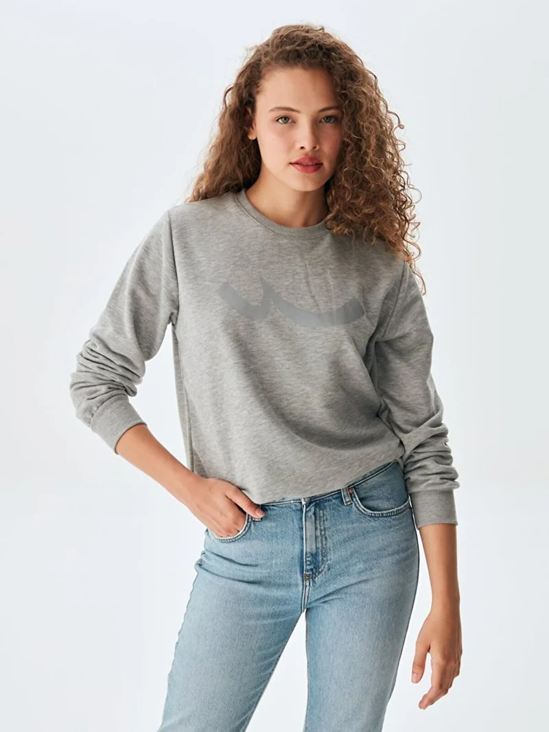 LTB Plain Crew Neck Long Sleeve Basic Gray Sweatshirt