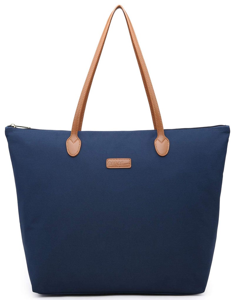 NNEE Water Resistant Light Weight Nylon Tote Bag Handbag - Medium Size, Navy - Image 1