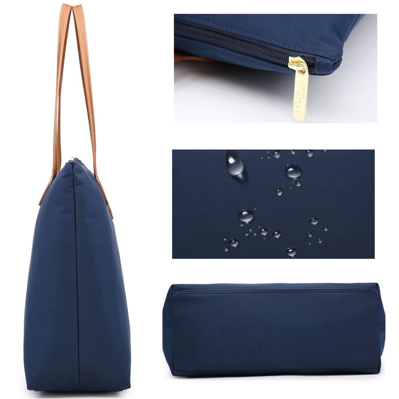 NNEE Water Resistant Light Weight Nylon Tote Bag Handbag - Medium Size, Navy - Image 4