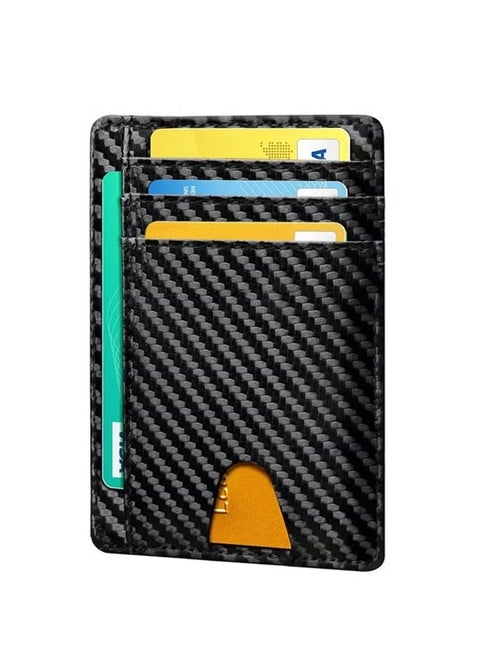 Minimalist Wallet Leather, Slim Wallet for Men Women, Credit Card Holder Wallet, RFID Blocking Front Pocket Wallet Carbon Fiber Texture