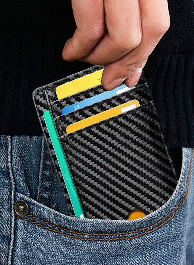 Minimalist Wallet Leather, Slim Wallet for Men Women, Credit Card Holder Wallet, RFID Blocking Front Pocket Wallet Carbon Fiber Texture - Image 4