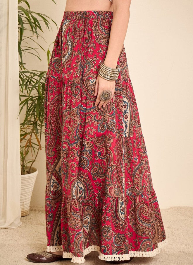 WineRed Wine Red Tiered Maxi Skirt for Women - Image 2
