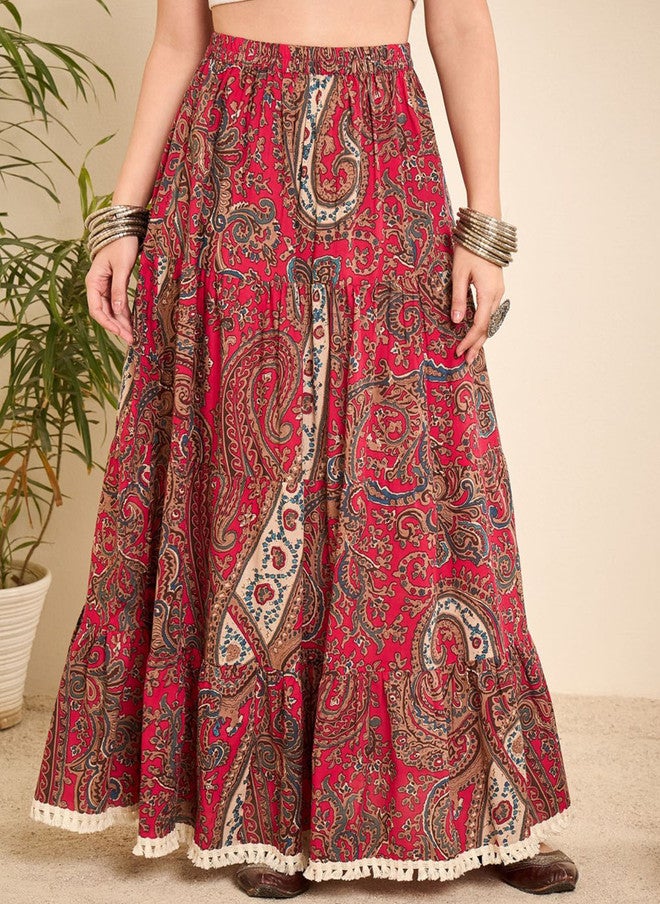 WineRed Wine Red Tiered Maxi Skirt for Women - Image 1