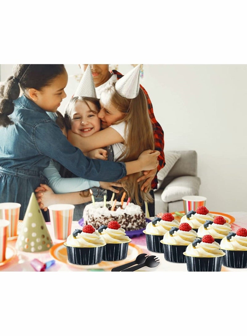 Mini Aluminum Pans with Lids, 60pcs 5oz Disposable Foil Cupcake Liners Ramekins Baking Cups, Dessert Cups Lids Holders Cheesecake Pan ContainersBlack Gold - Image 3
