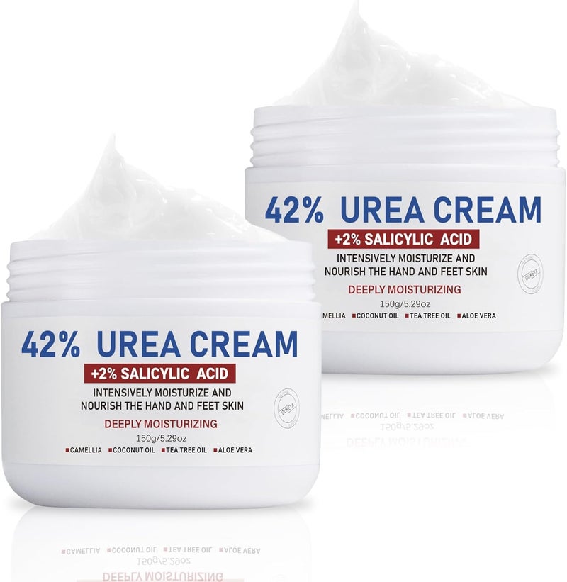 OUKEYA Urea Cream 42% plus Salicylic Acid 2% Net 5.29 Oz for Dry Cracked Feet,Heels,Knees,Elbows,Hands Repair Treatment Moisturizes and Removes Corns,Calluses,Dead Skin,and Softens Toenails Pack of 2 - Image 1