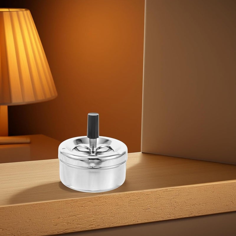 TIDTALEO Metal Push down Covered Ashtray with Spinning Tray Smokeless Indoor and Outdoor Cigarette Butt Holder Silver Desktop Ashtray for Home and Office Use - Image 5