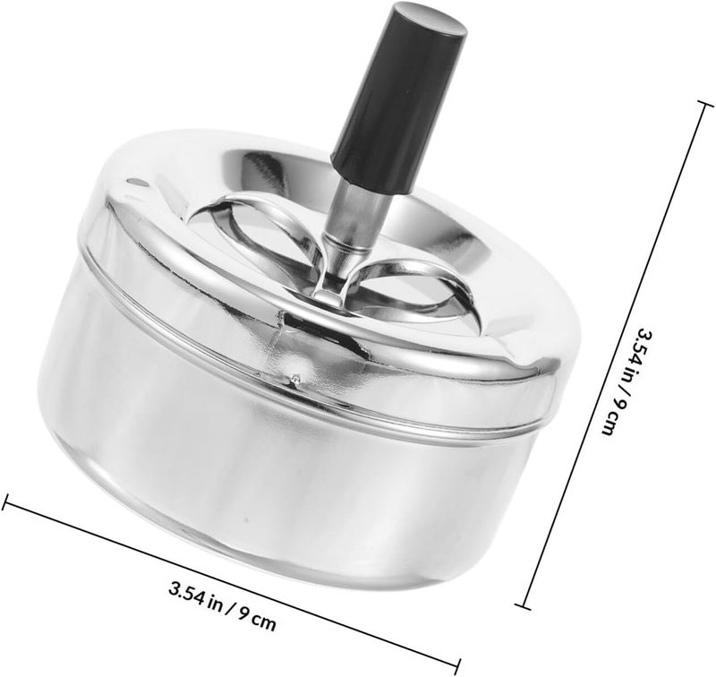 TIDTALEO Metal Push down Covered Ashtray with Spinning Tray Smokeless Indoor and Outdoor Cigarette Butt Holder Silver Desktop Ashtray for Home and Office Use - Image 2