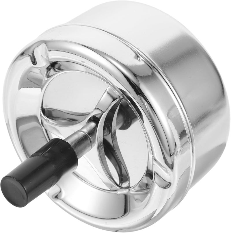 TIDTALEO Metal Push down Covered Ashtray with Spinning Tray Smokeless Indoor and Outdoor Cigarette Butt Holder Silver Desktop Ashtray for Home and Office Use - Image 1