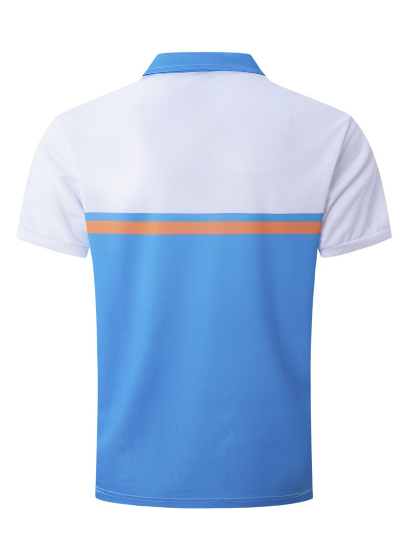 Classic Men's Polo Shirt With Striped Graphic Print Outdoor Casual Short Sleeve Button Top - Image 3