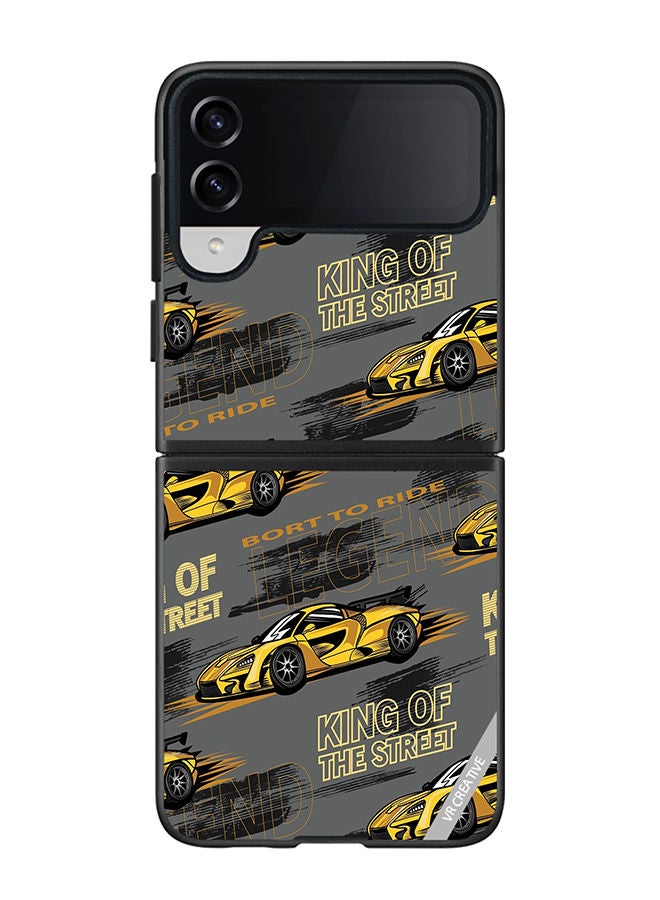 VR CREATIVE Protective Case Cover For Samsung Galaxy Z Flip4 Abstract Seamless Pattern With Sport Cars Design Multicolour - Image 1