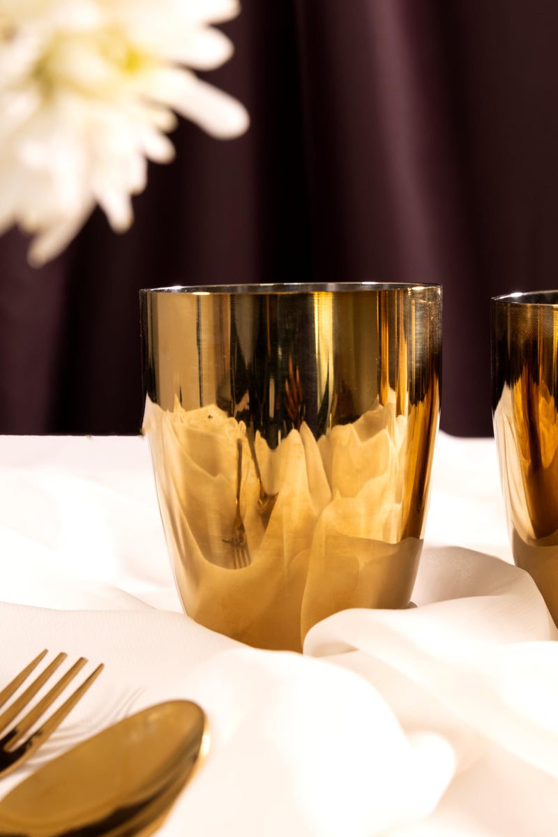 Exclusivish Shiny PVD Gold Stainless Steel Glass Set of 4 | Food Grade Drinking Glass Tumblers | Wedding & Anniversary Gift Set for Couples | Dishwasher Safe, Non-Toxic, Anti-Tarnish Drinkware - Image 5