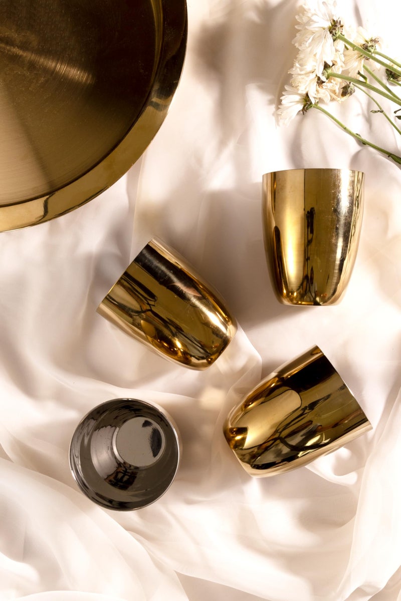 Exclusivish Shiny PVD Gold Stainless Steel Glass Set of 4 | Food Grade Drinking Glass Tumblers | Wedding & Anniversary Gift Set for Couples | Dishwasher Safe, Non-Toxic, Anti-Tarnish Drinkware - Image 4