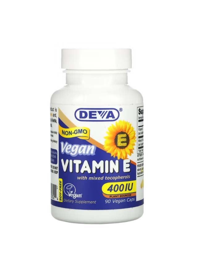 Deva Vegan Vitamin E with Mixed Tocopherols Soy Free 400 IU 90 Vegan Caps - Image 1
